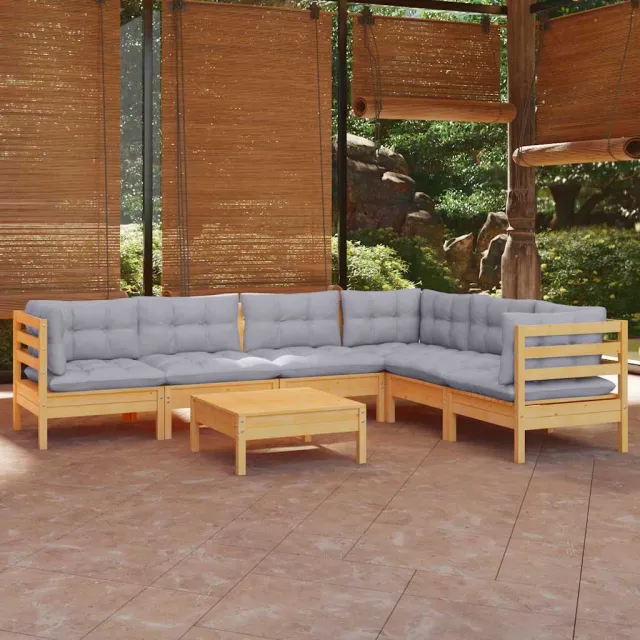 vidaXL 7-delige Loungeset met grijze kussens massief grenenhout grijs, foto 2