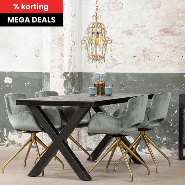 Mahom Mangohouten Eettafel Columbus Black Rechthoek 140x90 cm Mahom Industrieel - Dinertafel van Mangohout & Metaal - Industriële Eettafel Bruin