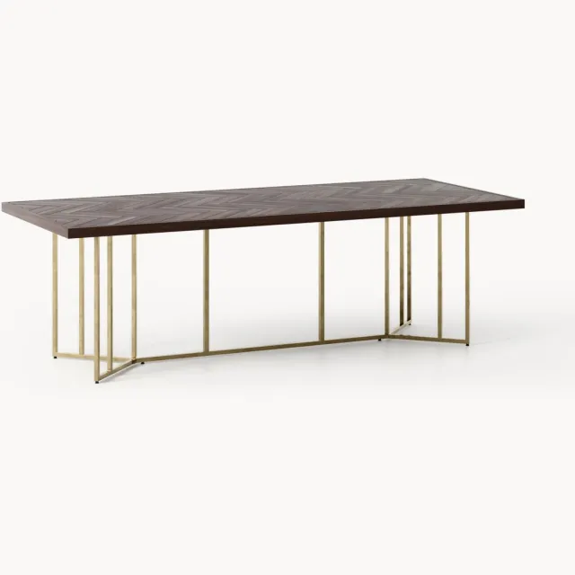 Westwing Collection Eettafel Luca van mangohout met visgraat-patroon, in verschillende formaten Goudkleurig
