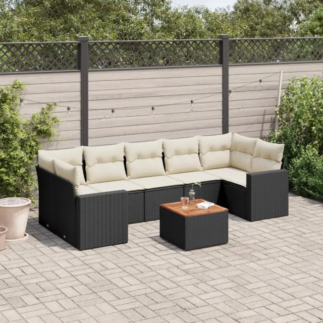 vidaXL 8-delige Loungeset met kussens poly rattan zwart, foto 2