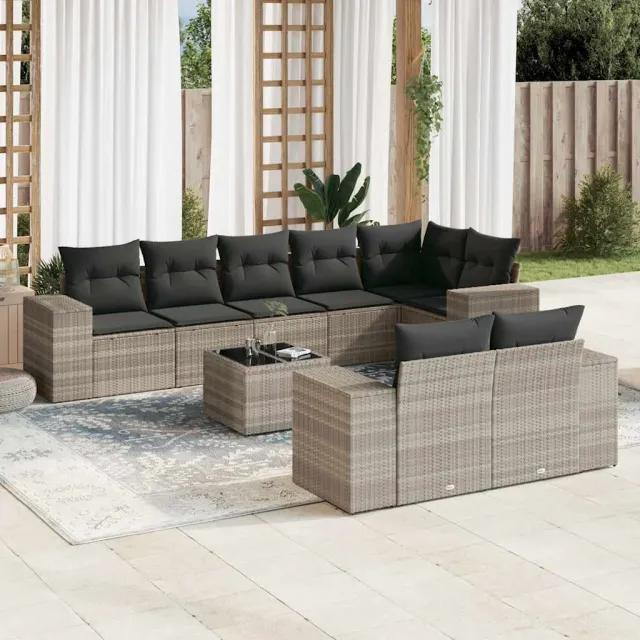 vidaXL 9-delige tuinbankset met kussens, grijs polyrotan, foto 2