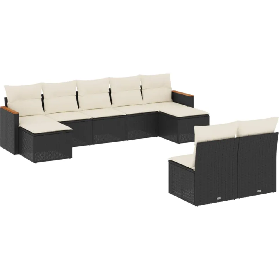 vidaXL 9-delige Loungeset met kussens poly rattan zwart, foto 3