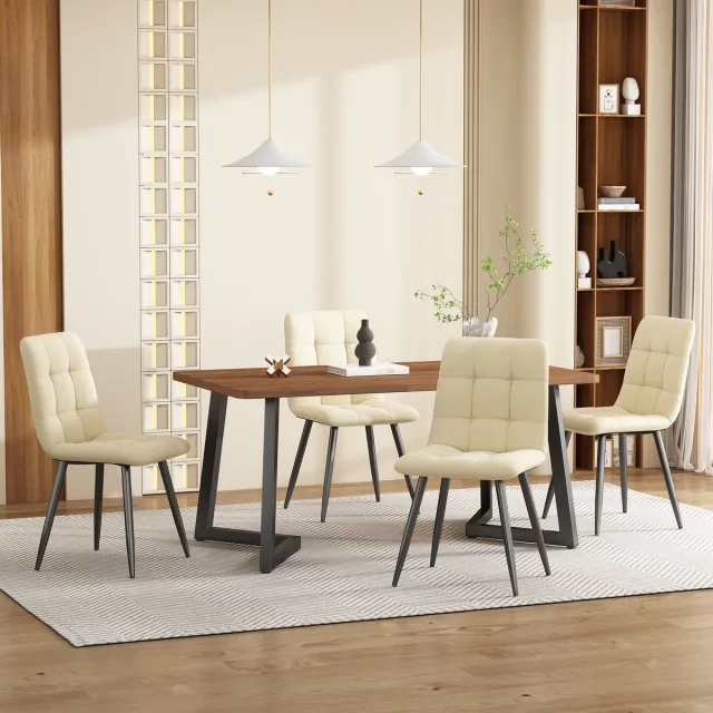 DESMIU Eettafel - Rechthoekig Ontwerp Met Houten Nerf En Metalen Poten - Voor Eetkamer En Woonkamer - MDF - Zwart En Notenhout - 117x68 Cm Bruin