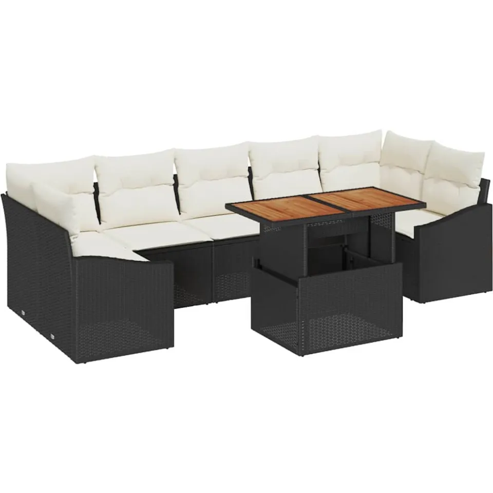 vidaXL Tuin Sofa Set 8 st Zwart en Beige