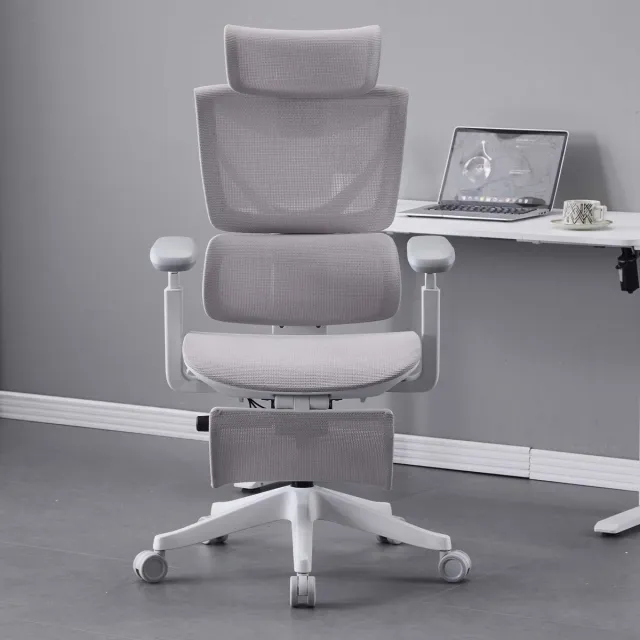COVREO Bureaustoel met 3 knoppen – Mesh werkstoel – Ergonomische stoel – 70,6x70,6x110,5 cm – Grijs