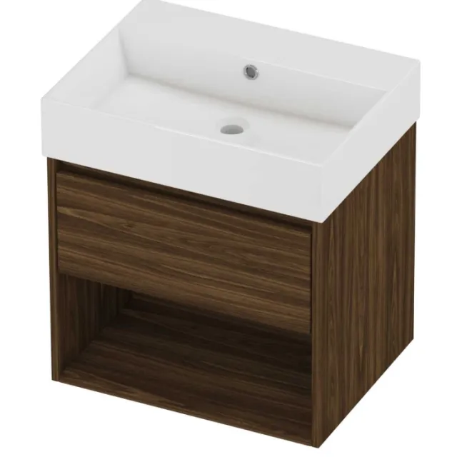 Proline Zara Badmeubelset Porselein Loft Schap 60x46x65 cm Glans Wit Cabana Oak Eiken
