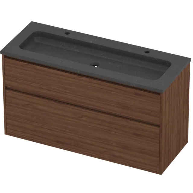 Proline Rollo Badmeubelset Hardsteen Elegant 2 Gaten 120x46x67 cm Blue Stone Indian Walnut Houtlook