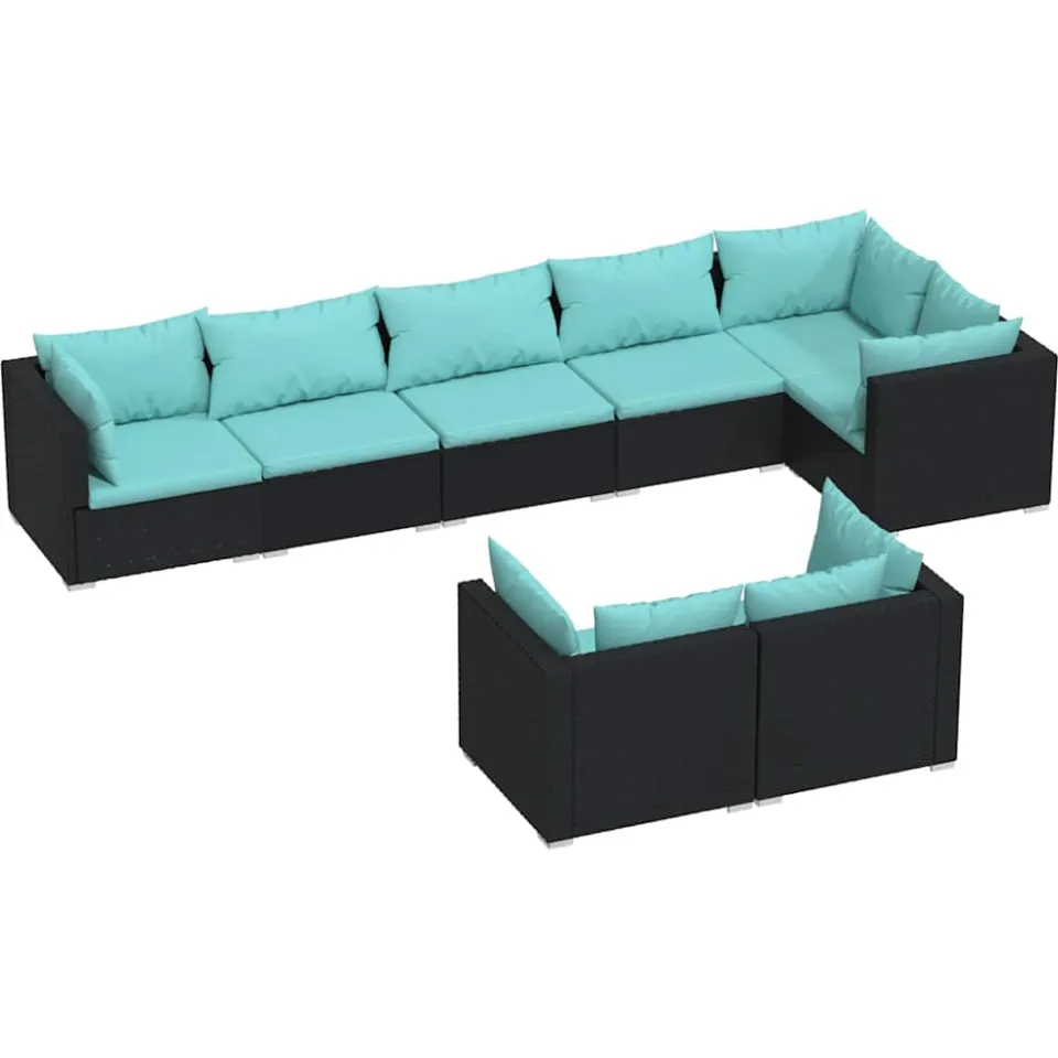 vidaXL 8-delige Loungeset met kussens poly rattan zwart, foto 4