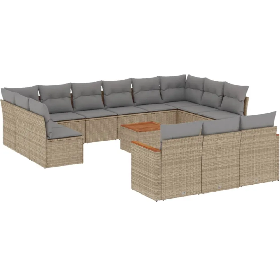 vidaXL 14-delige Loungeset met kussens poly rattan gemengd beige, foto 3
