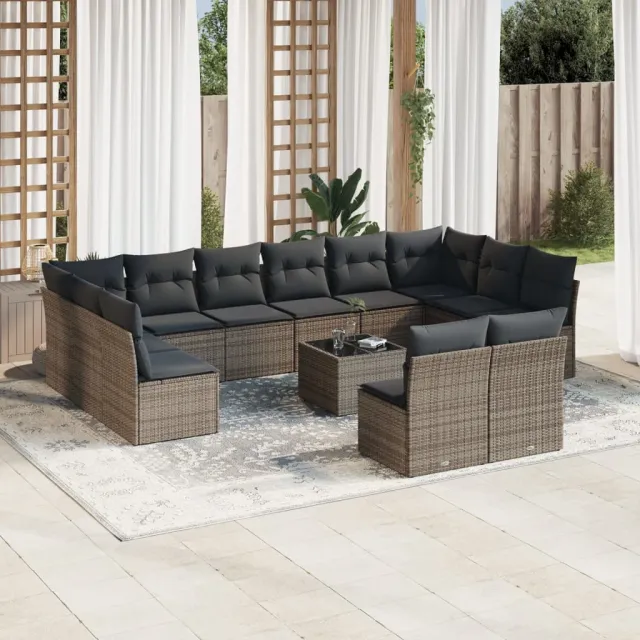 vidaXL 13-delige Loungeset met kussens poly rattan grijs, foto 2