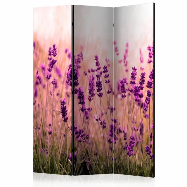 karo-art Vouwscherm / Kamerscherm - Lavendel in de regen 135x172cm , gemonteerd geleverd dubbelzijdig geprint Multikleur