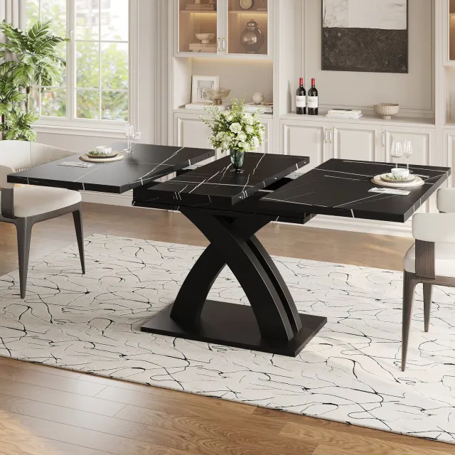 Maisentiel Uitschuifbare eettafel 120-160 x 80 x 76 cm - MDF - zwart met wit patroon