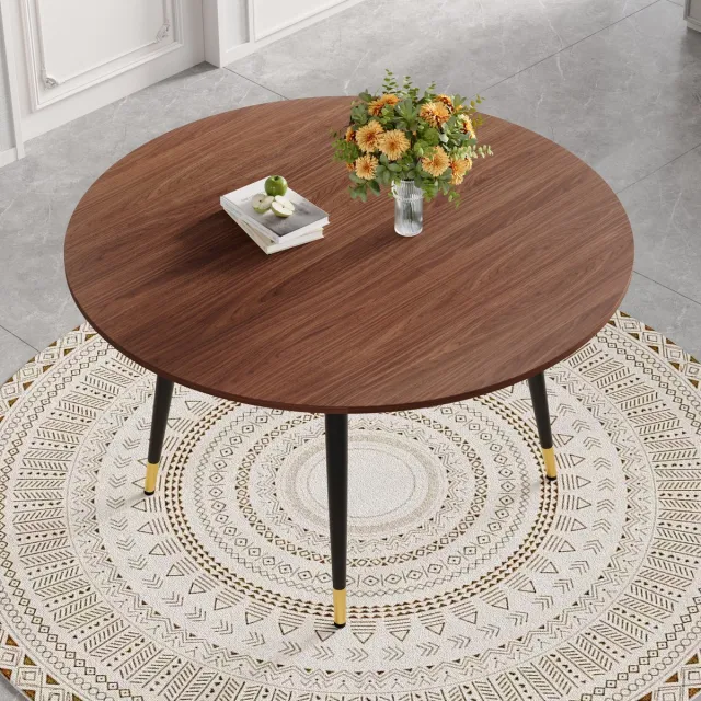 FloraGrace Eettafel - Uitschuifbaar Van Rond Naar Ovaal - Ruimtebesparend Voor Keuken En Eetkamer - MDF - Walnoot Wit En Zwart