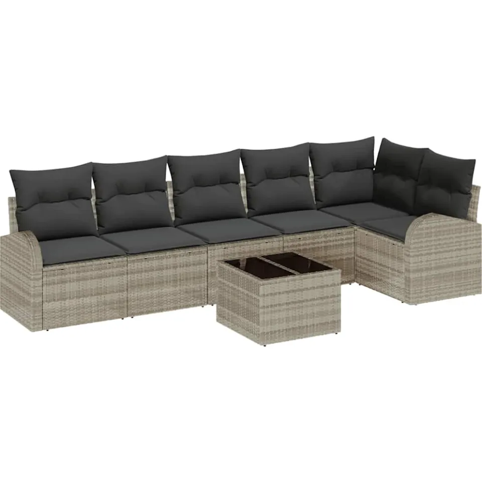 vidaXL Tuin Sofa Set met kussen 7 pcs Lichtgrijs Poly riet