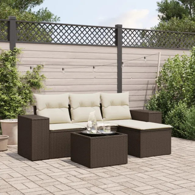 vidaXL 5-delige Loungeset met kussens poly rattan bruin, foto 2