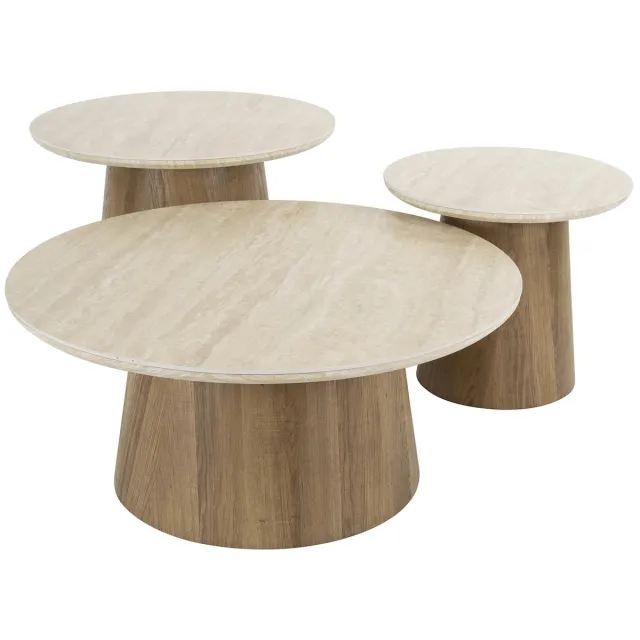 Giga Living Giga Meubel Salontafel Romano - Travertin - Set van 3 - 80x80x35cm
