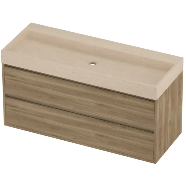 Proline Evoli Badmeubelset Hardsteen Loft 2 Laden 120x46x62 cm Sand Stone Cider Oak Eiken