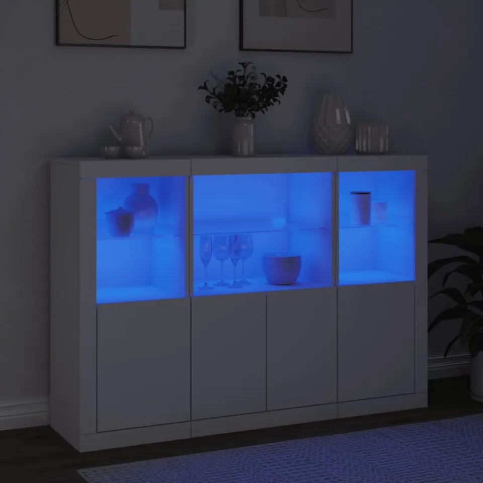 vidaXL Dressoirs met LED-verlichting 3 st bewerkt hout wit, foto 2