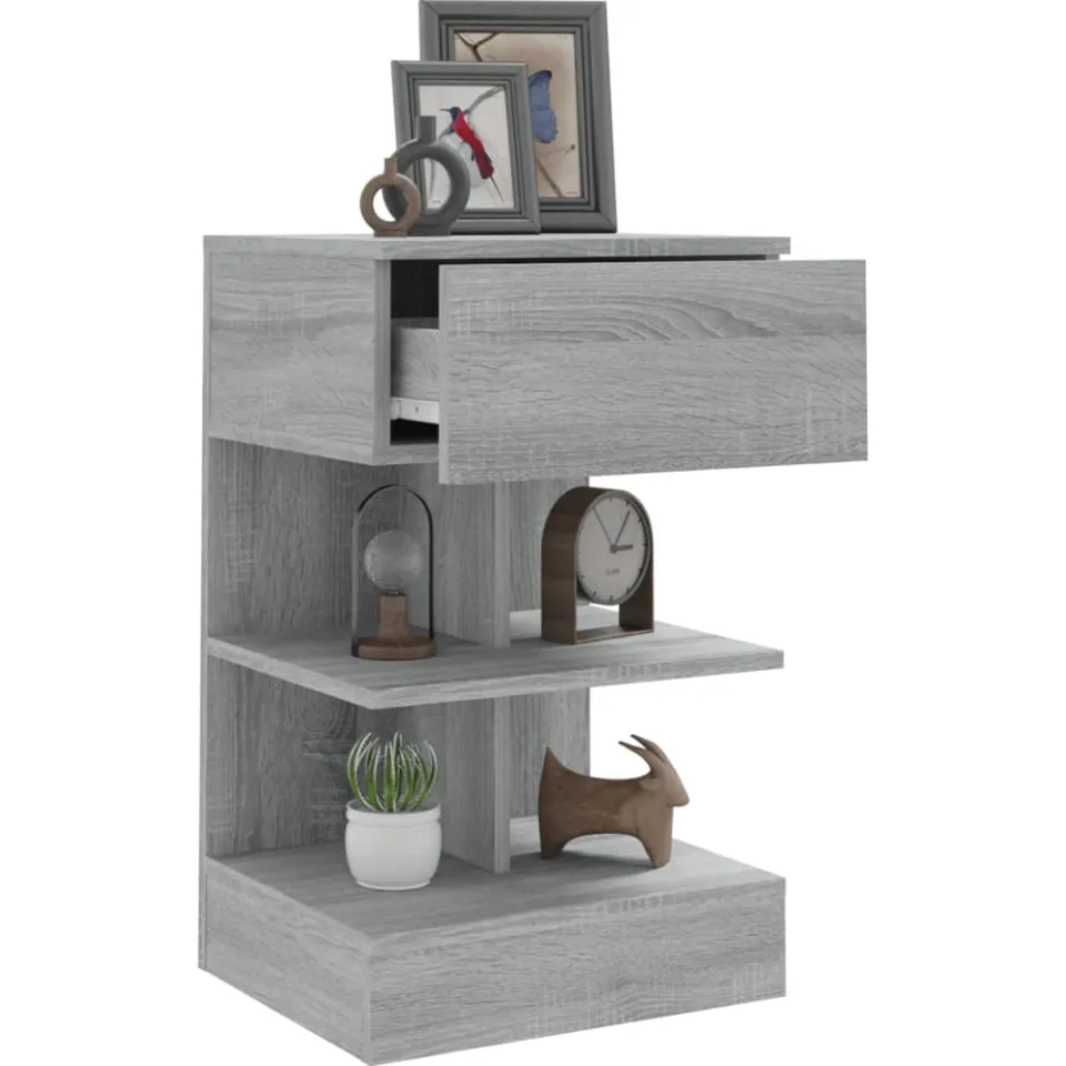 vidaXL Nachtkastjes 2 st 40x35x65 cm bewerkt hout grijs sonoma eiken