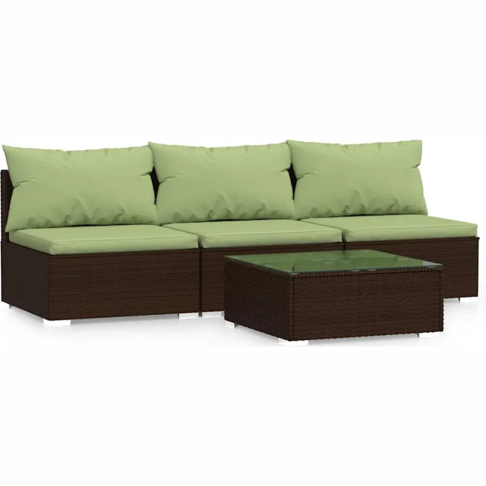 vidaXL 4-delige Loungeset met kussens poly rattan bruin, foto 3