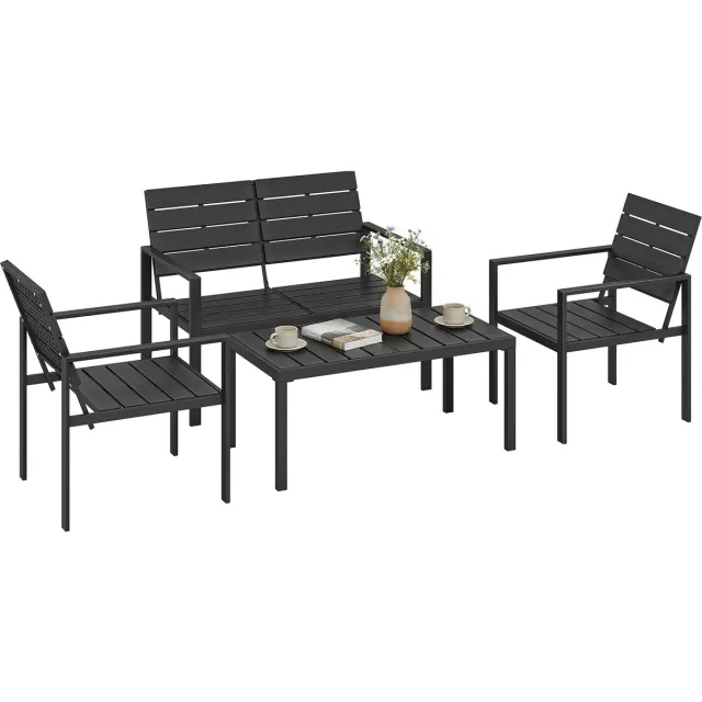 Hoohohoo Tuinset - 4 persoons - Zwarte houtnerf look - zwart