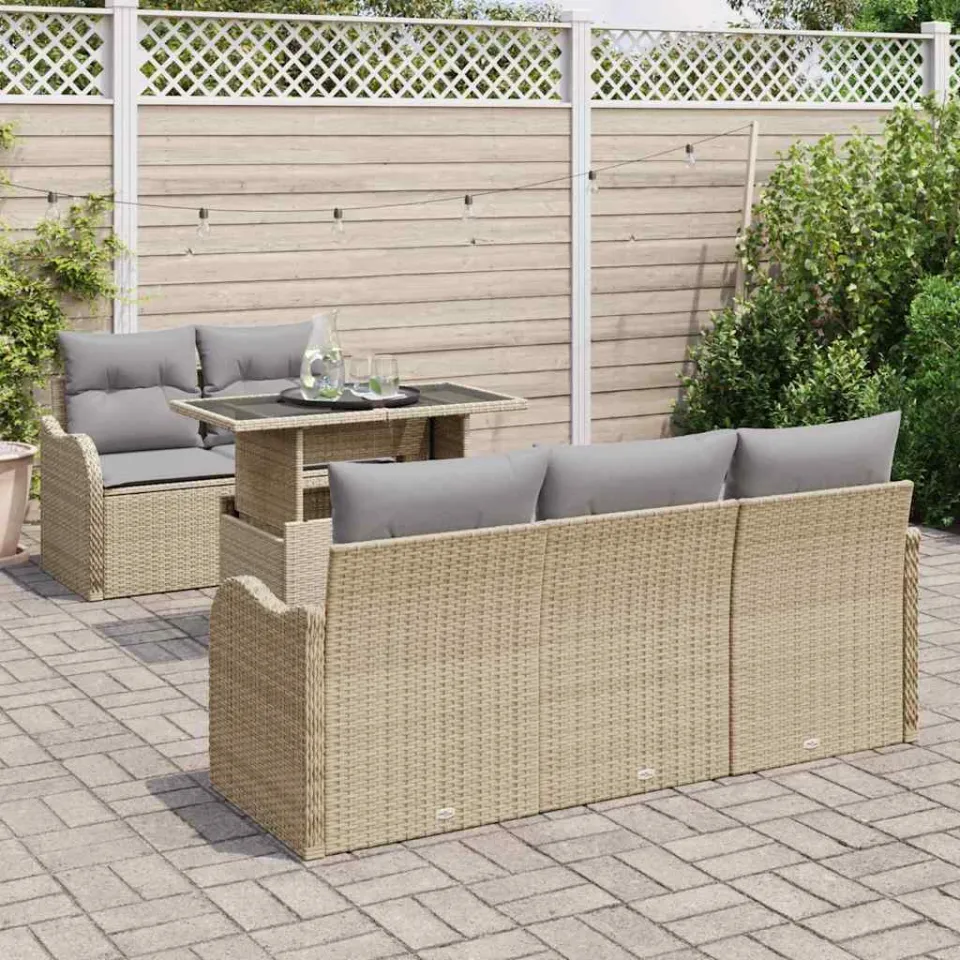 vidaXL Tuin Sofa Set 6 st Beige poly rattan, foto 3