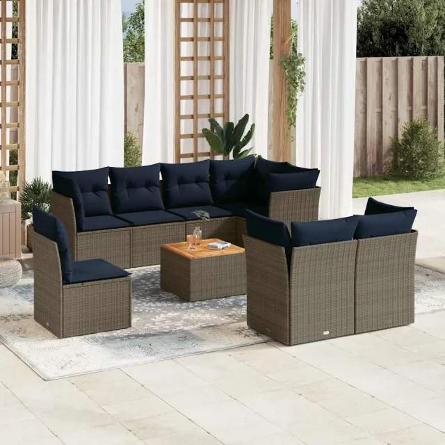 vidaXL 9-delige Loungeset met kussens poly rattan grijs, foto 2