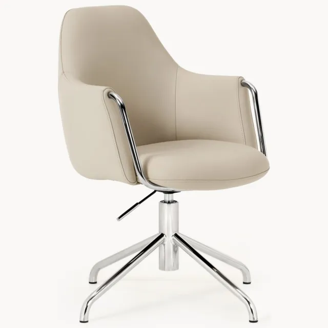 Westwing Collection Leren bureaustoel Alain met armleuningen, in hoogte verstelbaar Beige, Zilverkleurig