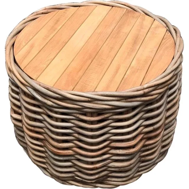 AVH-Collectie Sumatra grote ronde tafel met teakblad naturel rotan Bruin / Terre