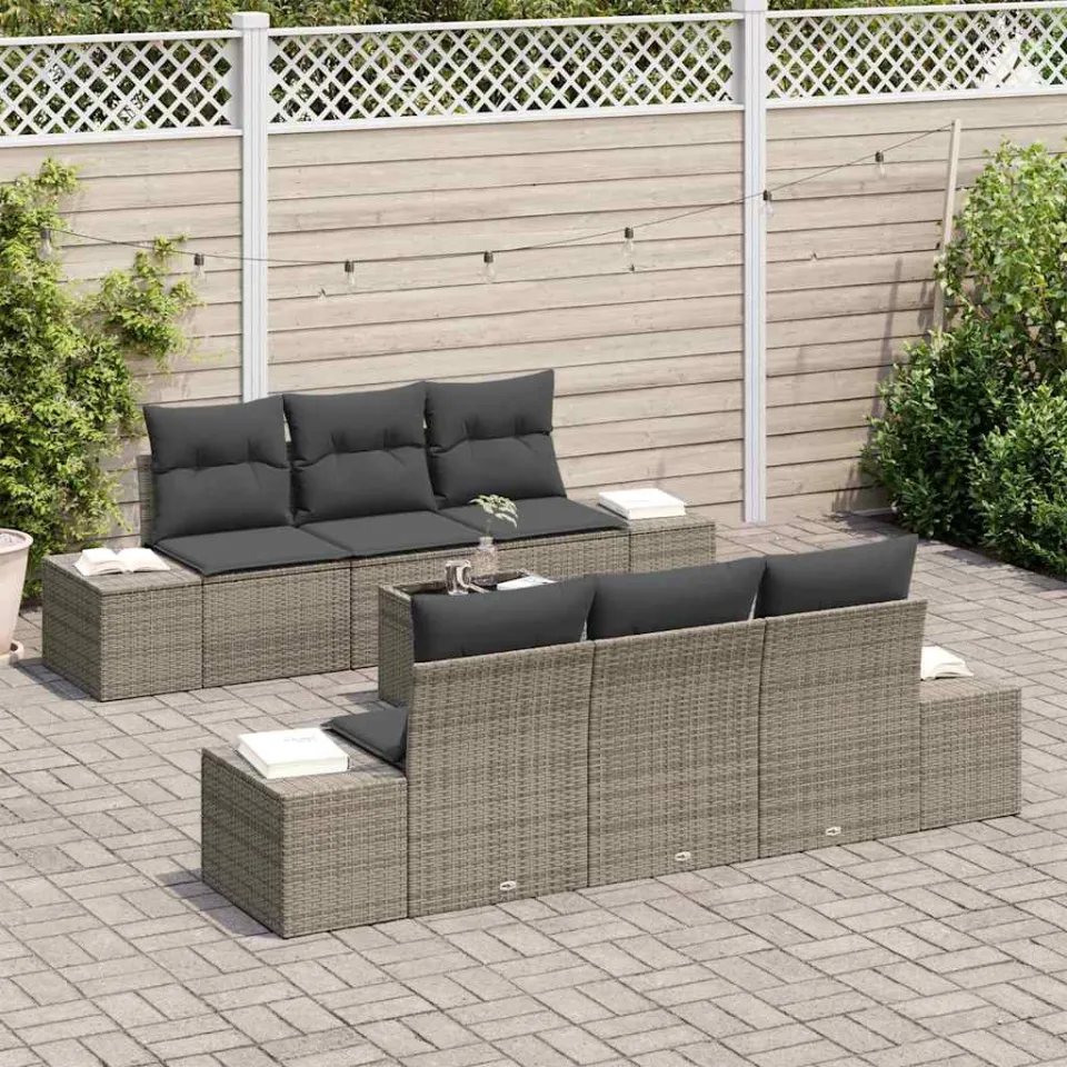 vidaXL Tuin Sofa Set 7 st Grijs poly rattan, foto 3