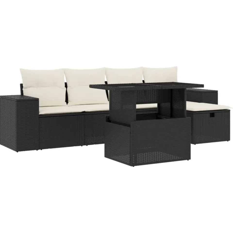 vidaXL 6-delige Loungeset met kussens poly rattan zwart, foto 3