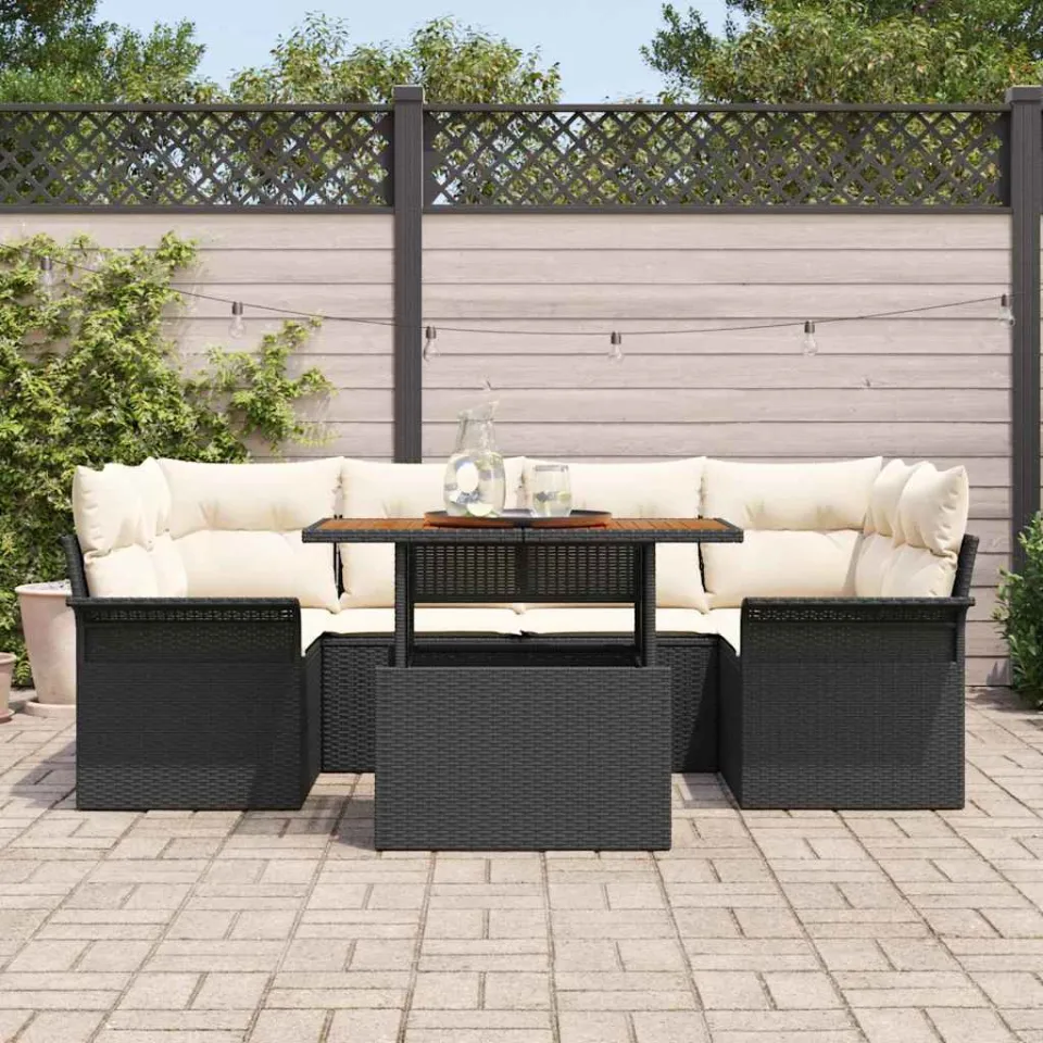 vidaXL Tuin Sofa Set 7 st Zwart Poly riet, foto 3