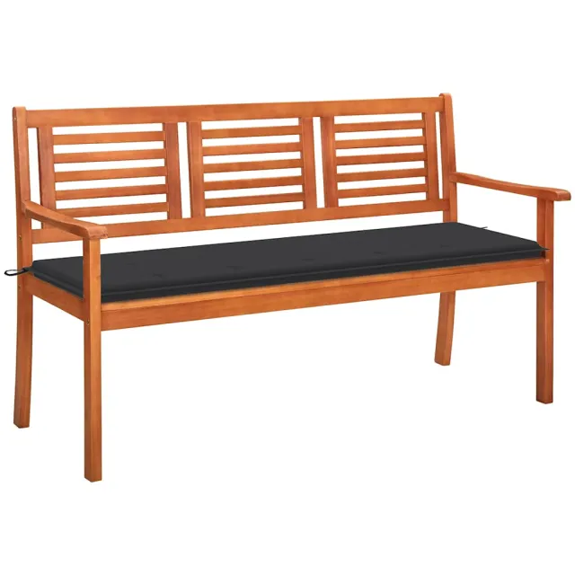 vidaXL Tuinbank 3-zits met kussen 150 cm massief eucalyptushout anthraciet