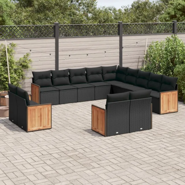 vidaXL 13-delige Loungeset met kussens poly rattan zwart, foto 2