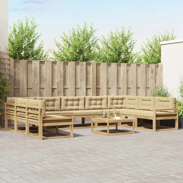vidaXL Buiten bankenset 10 st 9-zits Wit en Beige