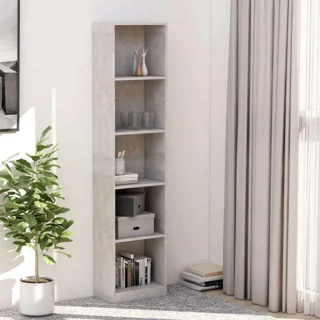 vidaXL Boekenkast met 5 schappen 40x24x175 cm bewerkt hout betongrijs grijs, foto 2