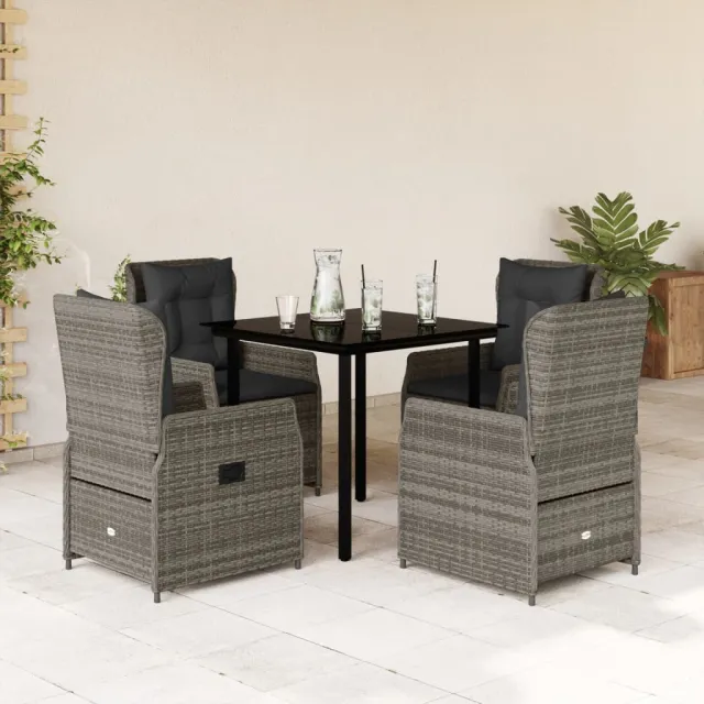 vidaXL 5-delige Tuinset met kussens poly rattan grijs