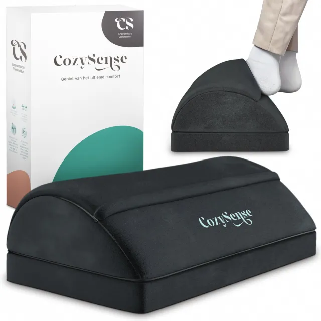 CozySense Voetensteun Bureau - Ergonomisch Voetenbankje met 2 Hoogtes - Anti-Slip & Wasbare Sherpa Hoes - Voetenkussen voor Thuis & Kantoor - Zwart