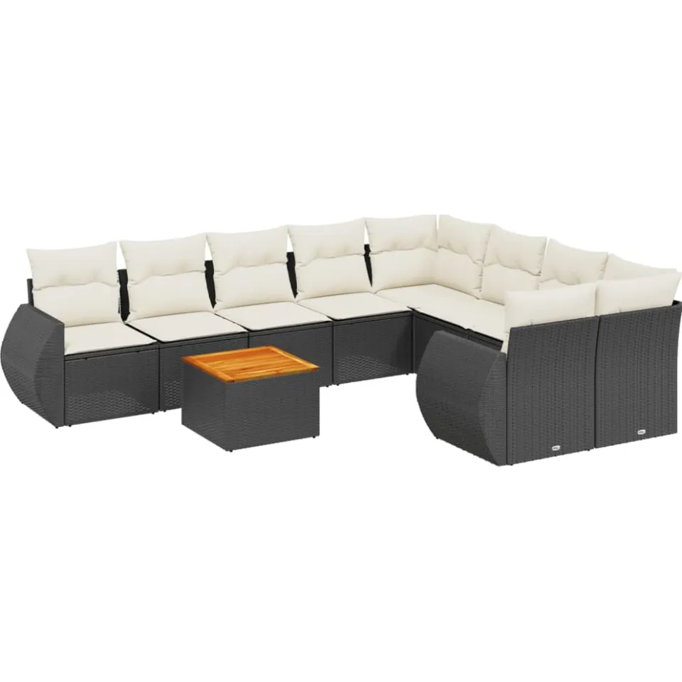 vidaXL 9-delige Loungeset met kussens poly rattan zwart, foto 3