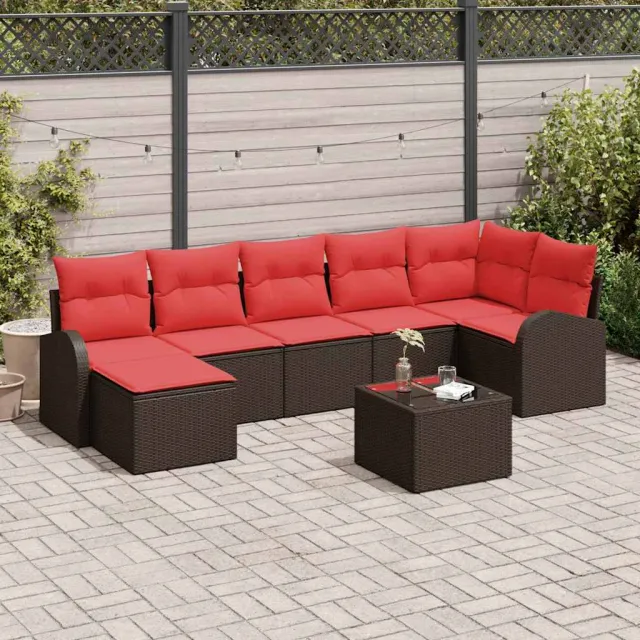 vidaXL Bankstel 8 st Bruin en Rood poly rattan, foto 2