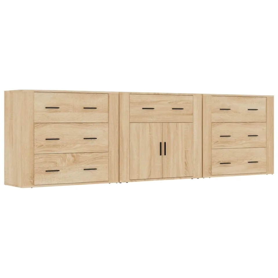 vidaXL Dressoirs 3 st bewerkt hout sonoma eiken Bruin