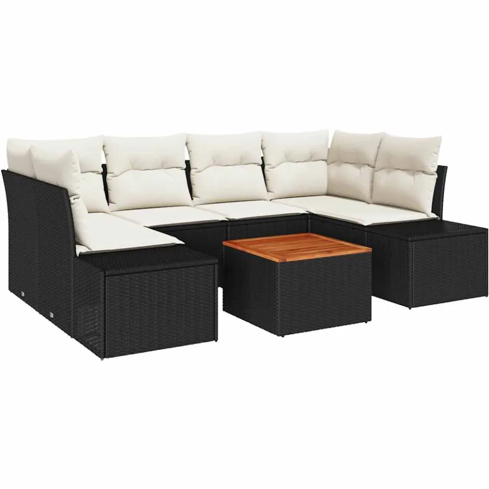 vidaXL Tuinbankenset 7 st Zwart poly rattan