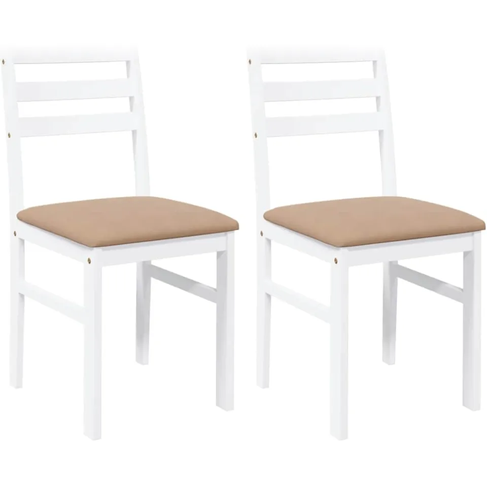 vidaXL Eetkamerstoelen met kussens 2 st massief hout rubber wit