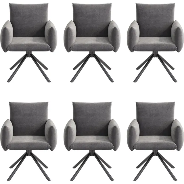 Welltin Eetkamerstoelen - Set van 6 - Eetkamerstoel - Velvet Eetkamerstoelen met Armleuningen - Gestoffeerde Eetkamerstoel - Moderne Stoel - Keukenstoel - Woonkamerstoel - Draaistoel 360° - Stoel met 4 Metalen Poten - Grijs