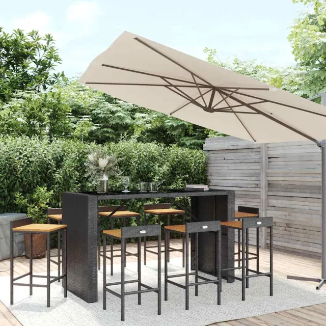 vidaXL 9-delige Tuinbarset poly rattan en massief acaciahout zwart, foto 2