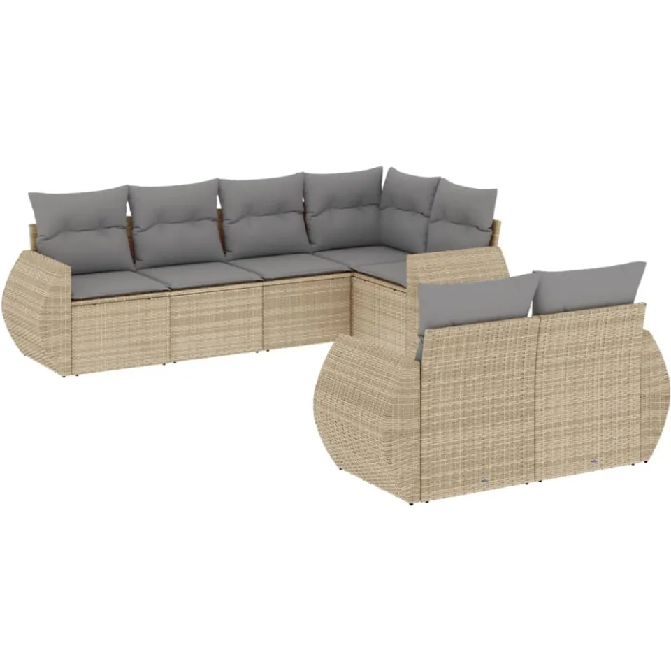vidaXL 7-delige Loungeset met kussens poly rattan beige, foto 3