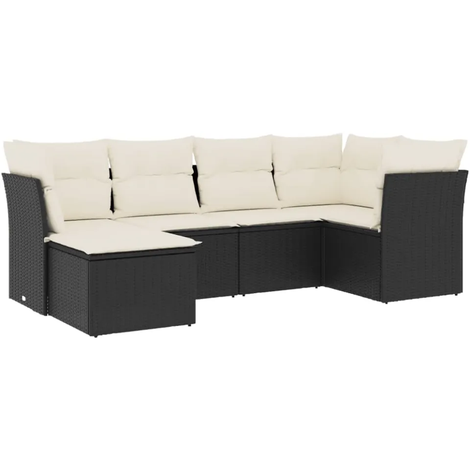 vidaXL 6-delige Loungeset met kussens poly rattan zwart, foto 3