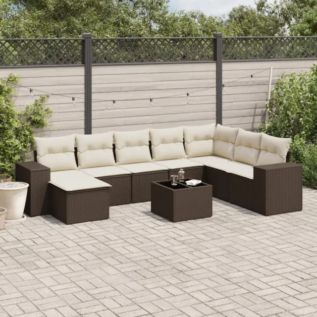 vidaXL 9-delige Loungeset met kussens poly rattan bruin, foto 2