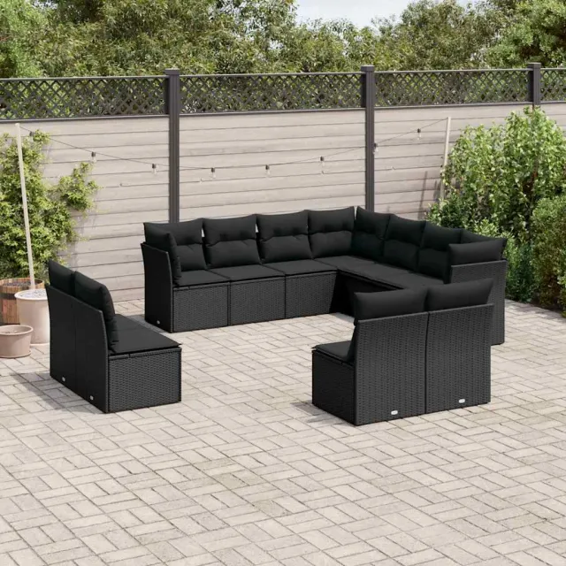 vidaXL 11-delige Loungeset met kussens poly rattan zwart, foto 2