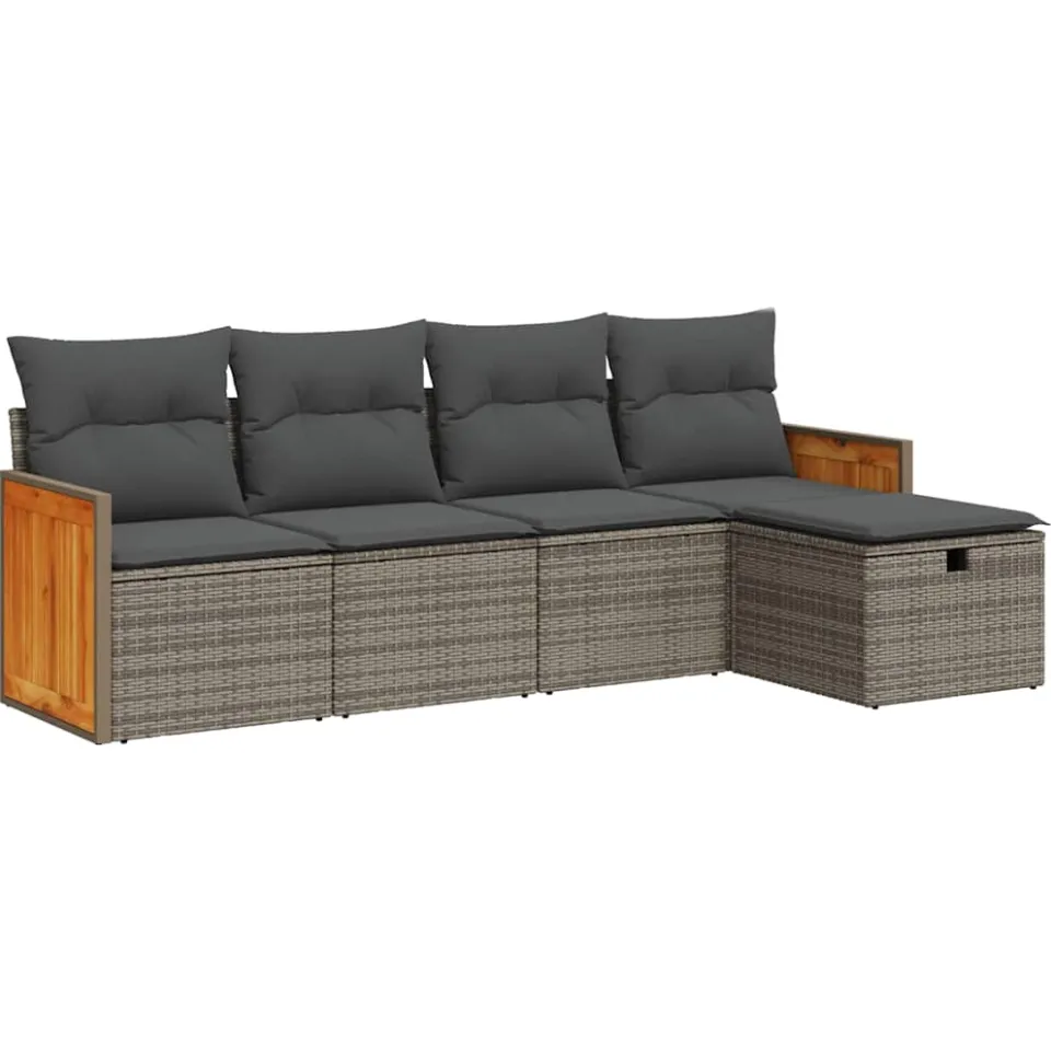 vidaXL 5-delige Loungeset met kussens poly rattan grijs, foto 3